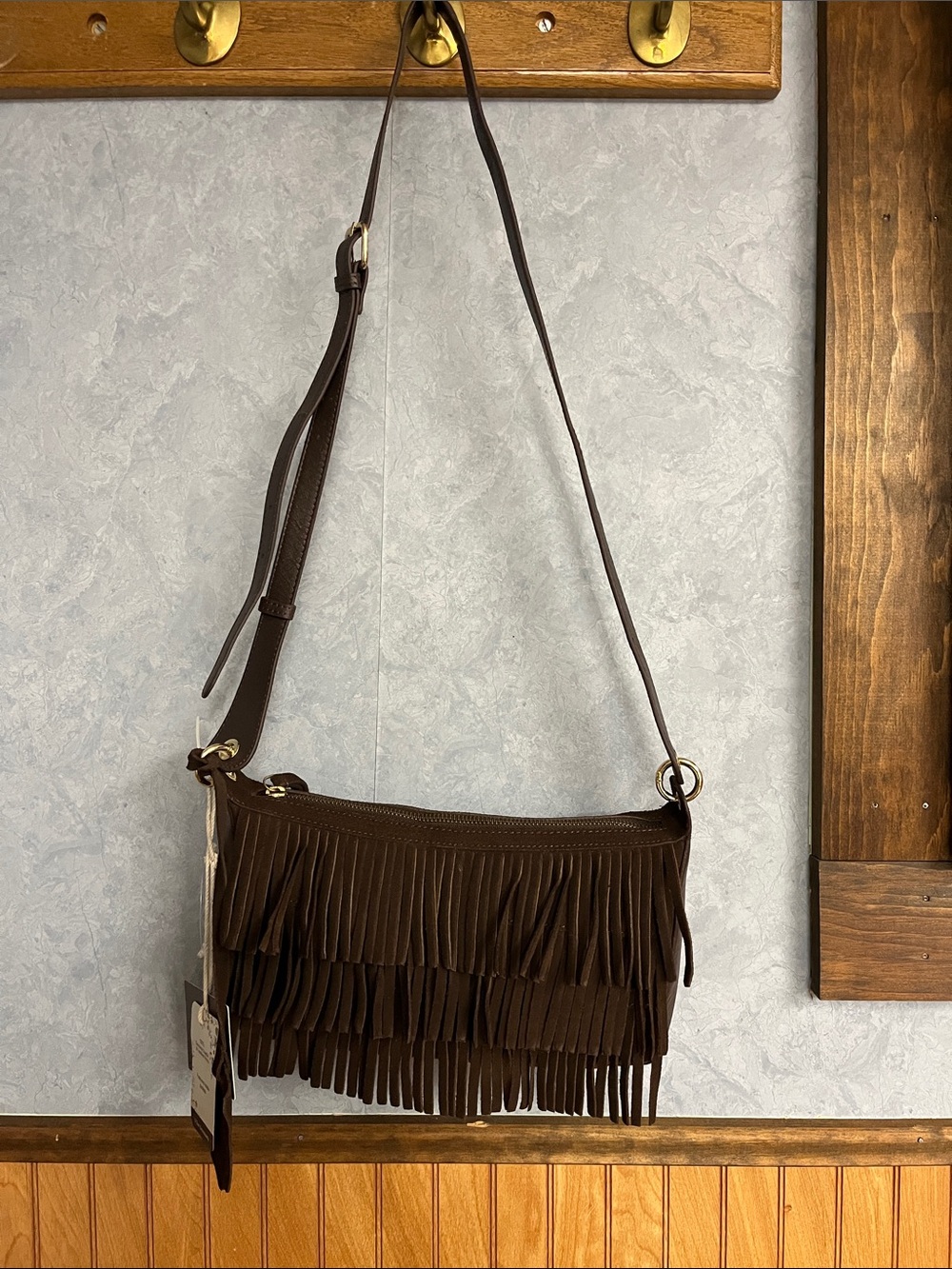 Haute Hippie Dark Brown 3 Tier Fringe Crossbody Bag with Adjustable Strap NWT